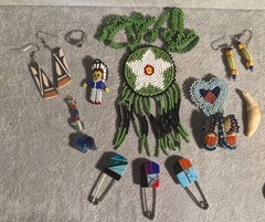 11 Pcs Vintage Native American Southwestern Lot. Blanket Pins! Beadwork Necklace
