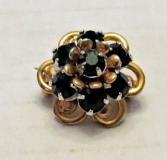 Vintage Designer Barclay Green Rhinestone Flower Brooch Gold Tone Old Money