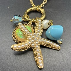 Gorgeous Vintage Sun, Sea, Sky & Starfish Charms on Gold Plated Chain Necklace