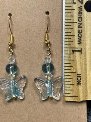 925 Sterling Silver Gold Plate 1.6” Dangle Earrings Vintage Butterfly Blue Beads