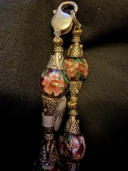 Vintage Long Cloisonné Necklace Copper Based & Wire Pewter Binding 925 Clasp