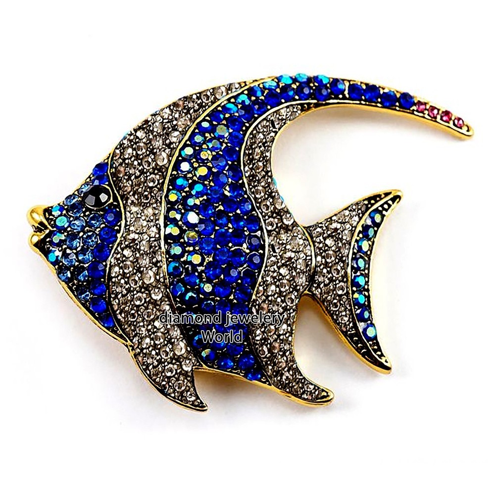 Stunning 2.25ctw Rose Cut Diamond Gemstone Silver Victorian Fish Brooch Jewelry