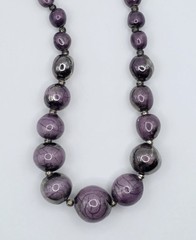 Vintage Sterling Silver Purple Ceramic Beaded Necklace 30″ Long Metallic
