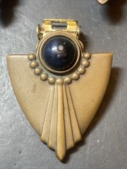Vintage Art Deco Brass Toned & Black Pendant Statement Jewelry