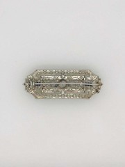 Edwardian Old Cut Art Deco White & Blue Sapphire CZ Stone 925 Silver Brooch