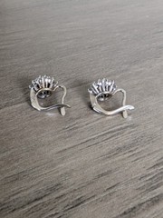 Vintage French 18K Whit Gold Diamond Flower Earrings
