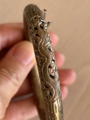 Antique Saigon Argent Dragon Silver Hinged Bangle Bracelet 1920s Art Deco