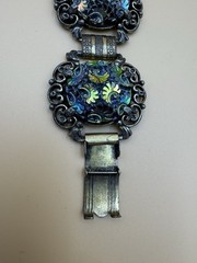 Vtg Judy Lee Peacock Carnival Art Glass Panel Bracelet Renaissance Revival