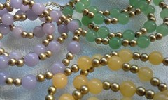 Set of 3 Icy Jade Jadeite Bead Necklaces Green Lavender Yellow Gold Tone Plate?