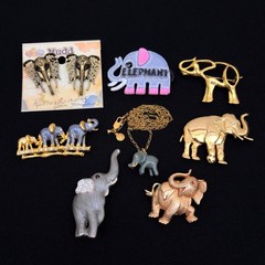 Elephant Brooch Lot J.Crew enamel Necklace Park Lane Mudd Earrings Jewelry 8pc
