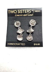 Vtg Two Sisters silver tone Sun world star rhinestone pierced Earrings