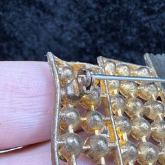 Vintage American Flag Rhinestone Brooch Gold Tone READ