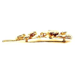 Vintage Estate Goldtone 3D Brooch Flowers Lilies Crystals Heavy Long Statement Q