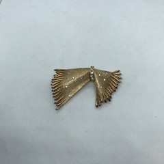 Vintage Estate Bow Pin Brooch Rhinestone Textured Gold Tone decco inspired