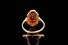 Antique Art Deco 10K Yellow Gold Diamond Filigree Ring Size 6