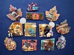 Vintage Jewelry Lot Lucinda Pin House Pin Autumn Clouds W/Face Scarecrow Turkey