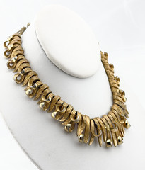 Boucher La Scala Brushed Gold Tone Choker Necklace & Clip-On Earrings Set 1956