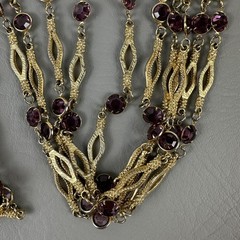Vintage Necklace Gold Tone Multi Strand Purple Rhinestone Statement 25″