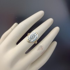 Niello Floral Ring Gilded Silver Oval Vintage Statement Size 8.5 Vintage 875