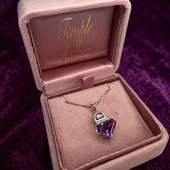 VINTAGE 14K Gold Natural Amethyst & Diamond Necklace -17″ Contemporary -4.4g