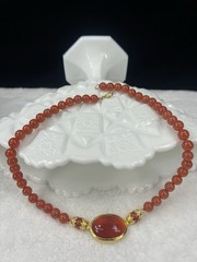 Vintage MMA Museum Of Art Carnelian Bead Necklace Signed USA 17.5”