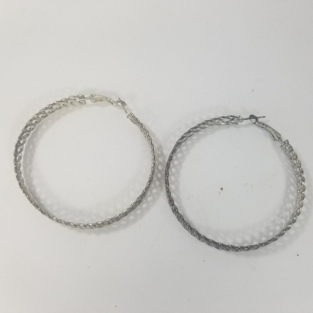 Silver Tone Filigree Cuff Hoop Earrings Pierced Large