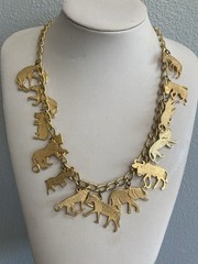 Statement Necklace Gold tone Animals Vintage Necklace African Safari Charm
