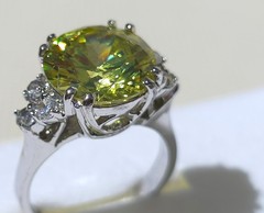 Yellow Green Center Stone White Side Cocktail Ring Silver Toned Stamped China