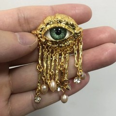 Women Evil Eye Brooch Vintage Pearl Tassel Pin Zinc Alloy Fashion Jewelry