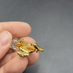 Swaovski Crystal Rose Brooch Label Pin In Gold , Marked Flower 1 3/4”L No Box