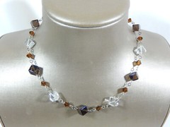 925 STERLING SILVER ROCK CRYSTAL & SMOKY QUARTZ MODERNIST CUBIST 18″ NECKLACE