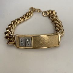 Mens ID Bracelet engraved “KIM” Gold Tone Heavy Chunky Vintage Cuban Link 1/2”W