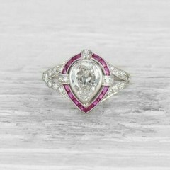 2CT Pear Cut Lab Created Diamond Art Deco Halo Ring 14K Gold Over Vintage Style