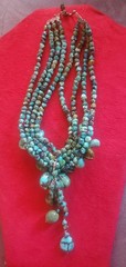 Vtg Soms 4 Strand & Lg Turquoise Nuggets Bib Necklace 925 Sterling Silver Clasp