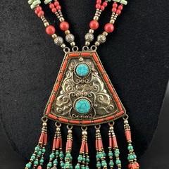 Old Tibetan Brass Handmade Traditional Unique Triangle Shaped Pendant Necklace