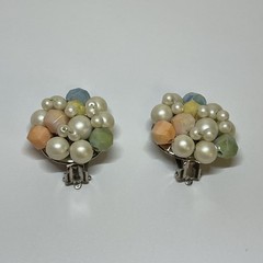 Hong Kong 5 Strand Necklace & Earrings Pastel Yellow Green Peach Blue Pink White