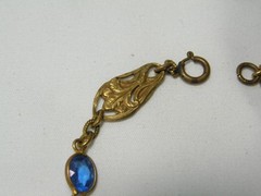 …Art Deco Gold Tone Floral Panels & Blue Glass Bracelet…