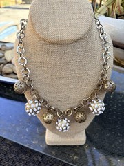 RJ Graziano Gold & White 70s Style Ball Chain Statement Necklace RJG Signed