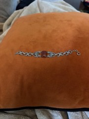 Vintage Art Deco Sterling Silver Carnelian Marcasite Panel Link Bracelet 1930s