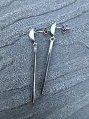 Vintage 925 Sterling Silver Thailand Marcasite Bar 45mm Dangle Drop Earrings.