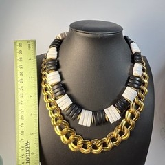 Statement Necklace Lot Black White Gold Chunky Curb Chain 18 in Vintage