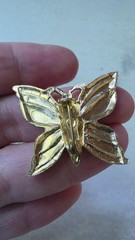 Gold Tone Metal & Enamel Butterfly Brooch Vintage Costume Jewelry READ