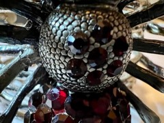 VINTAGE RUNWAY RAISED SPIDER RUBY STONES SILVER BANGLE BRACELET FREE SHIPPING