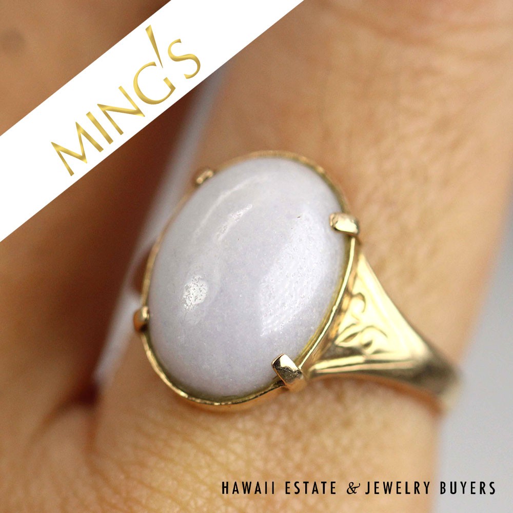 Ming’s Hawaii Pale Lavender Jade 14K Yellow Gold Adjustable Shank Ring