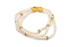 Vintage Bracelet Gold Tone Faux Pearl Rhinestone 7.25″
