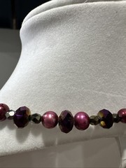 Vintage Beaded Necklace Purple Plum Crystal Faux Pearl Choker Art Deco