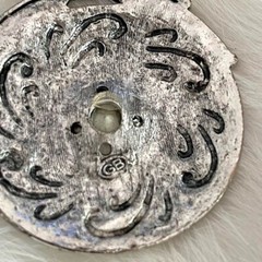 Vintage GB Signed Scarf Ring Rhinestone Embellished Silver Tone Medallion