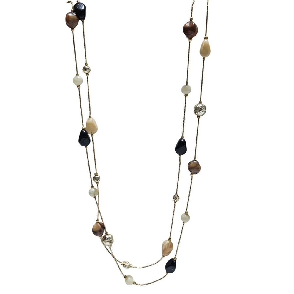 Vintage Beaded Necklace Boho Chic Multi Stone Gold Tone Chain Fashion Jewelry