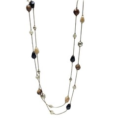 Vintage Beaded Necklace Boho Chic Multi Stone Gold Tone Chain Fashion Jewelry