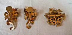 Vintage Set of Enamel Lavender Flower Pin Brooch & Earrings Seed Pearls